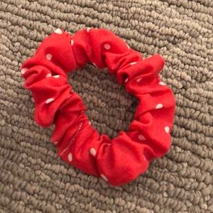 Homemade pink polka dot scrunchie